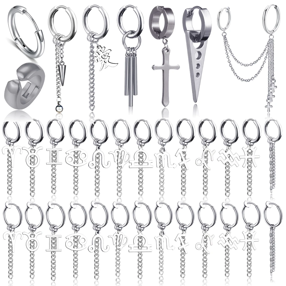 

Silver set KPOP DNA Korean Earrings Stainless Steel Chain Feather Idol Men Women Rock Grunge Hipster Punk Stud Earrings Unisex