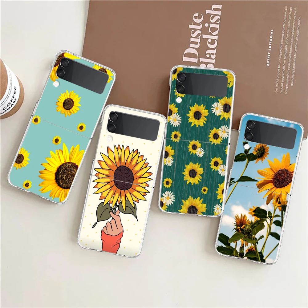 

Sunflower Flower ZFlip4 ZFlip3 Phone Case For Samsung Z Flip 3 Transparent Hard Shell Z Flip 4 Galaxy Cover ZFlip 5G Folding