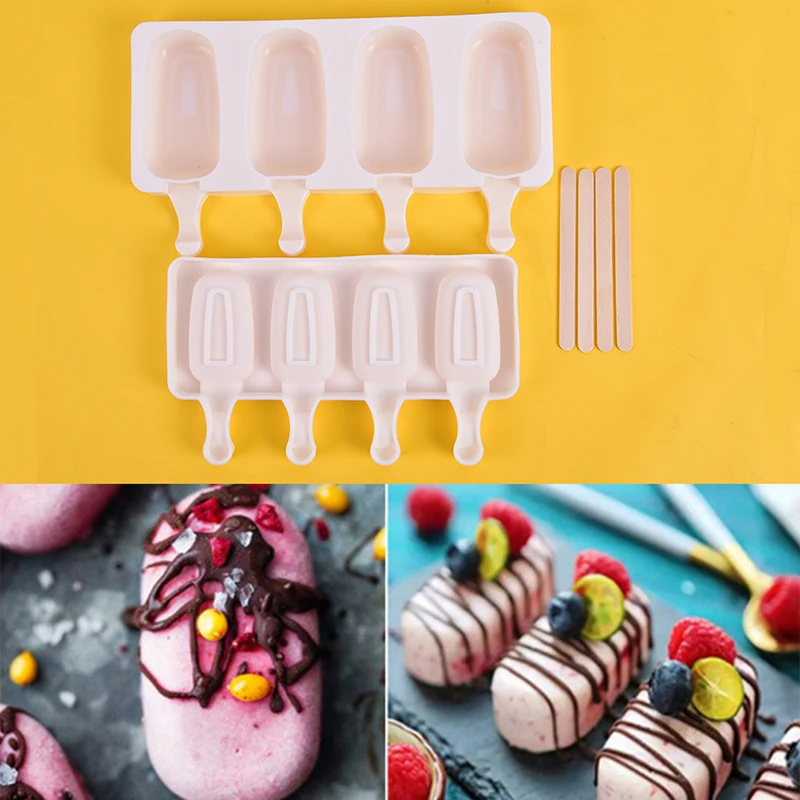 

Food Grade Silicone Ice Cream Molds Chocolate Cake Popsicle Mold DIY Homemade Frozen Fruit Ice Lolly Mould - 4 Cell