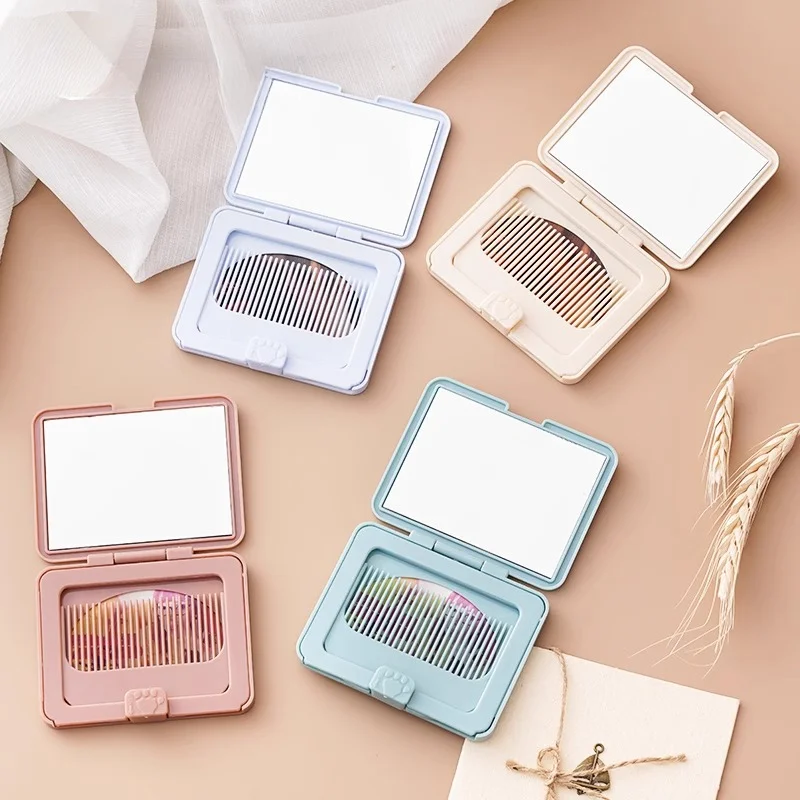 Милая мультяшная маленькая расческа с зеркалом портативная Мини карманная для