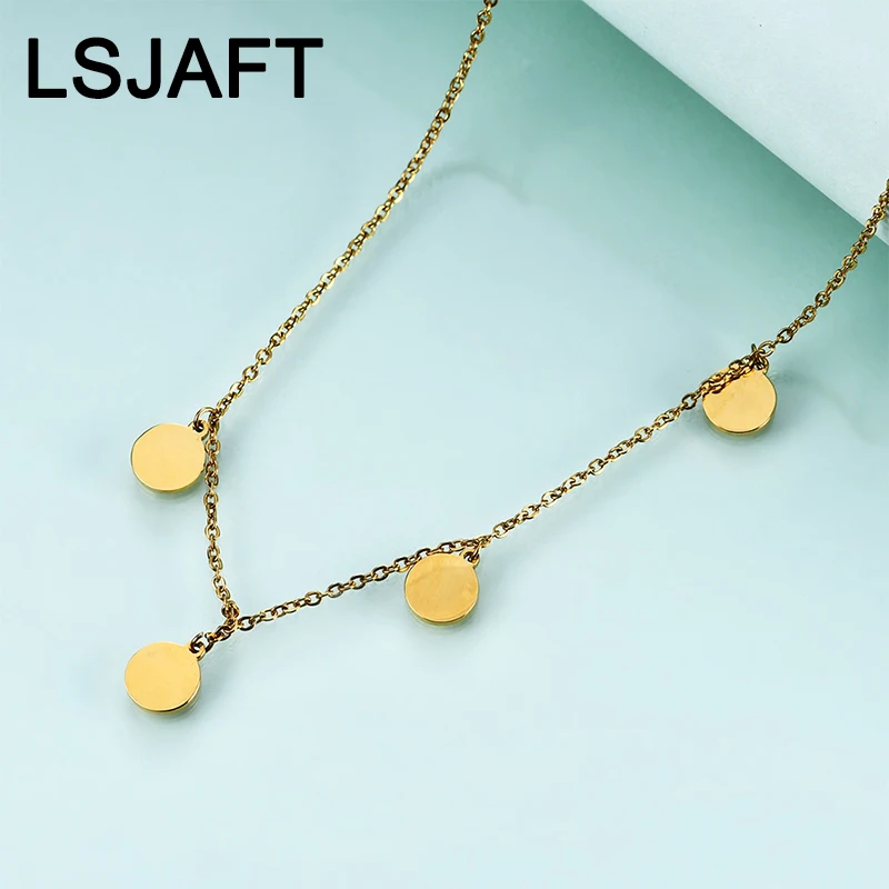 

Boho Gold Plated Stainless Steel Coin Disc Pendant Necklaces Women Girls Link Chain Jewelry Christmas Gift Party Wedding