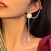 fashion silver needle niche design french retro pearl acrylic flower one piece earbone clip auricle earrings female