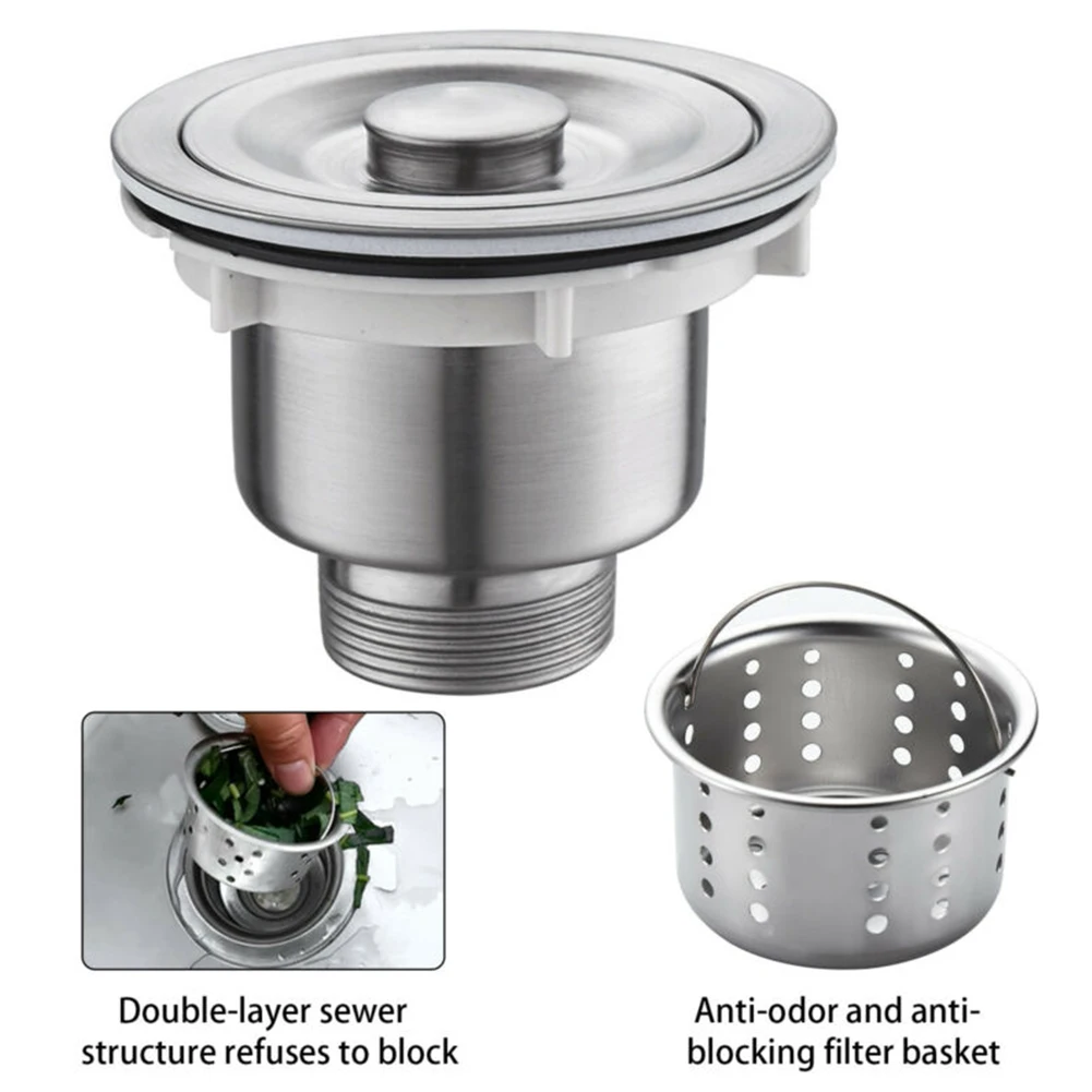 

1Pc Stainless Steel Sink Drain Strainer Basket Waste Plug Kitchen Sink Strainer 45*85*110mm For 32mm Drain Hole Durable