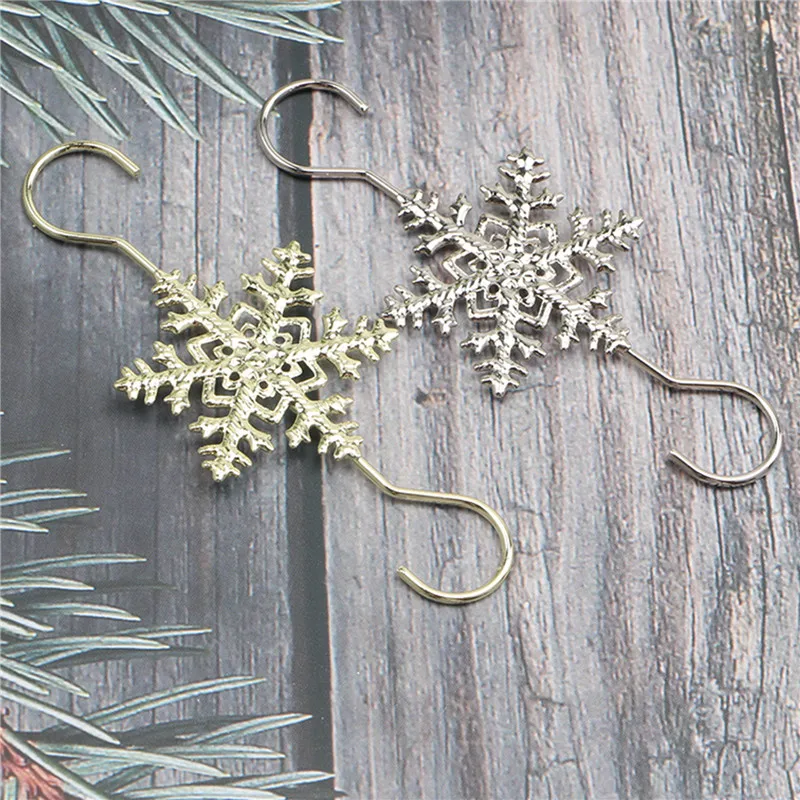 

10PCS Snowflake Hooks Stainless Steel Ornament Holder For Christmas Trees Stocking Gift High Quality Durable Solid Color Hook