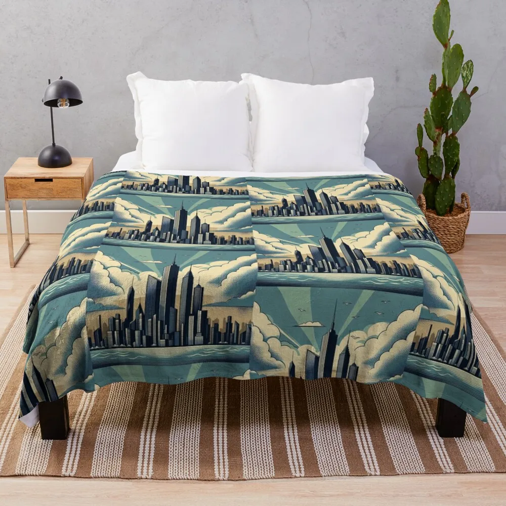 Dystopian City Поп-арт Стиль Плед Одеяла Для Немовлят Роскошные Дивана Тонкие