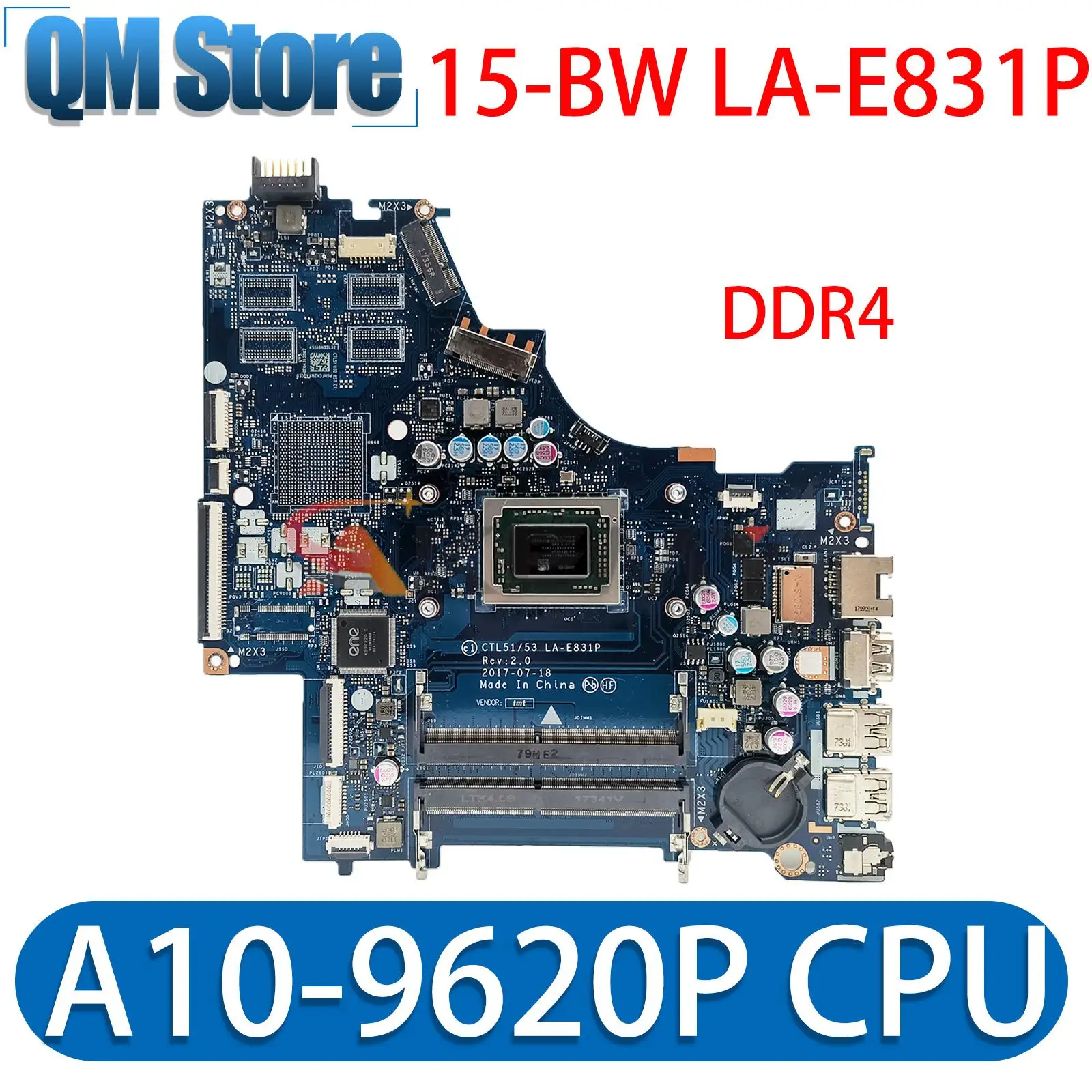 

924718-601 924718-501 924718-001 CTL51 53 LA-E831P For HP 15-BW 15-BW033WM Laptop motherboard A10-9620P CPU DDR4 100% tested ok