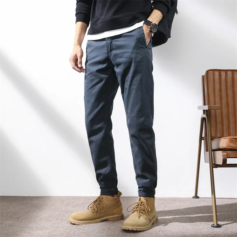 

Winter Mens Spring Casual Pants Summer Wild Loose Sports Male Overalls Zipper Mid-Rise Cotton Street Clothing Straight Trousers