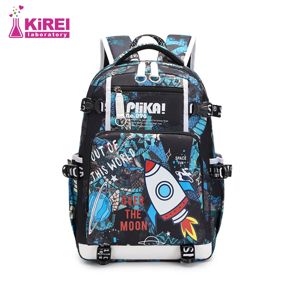 

Back To School middle school students waterproof Oxford school bag space rocket large-capacity outing travel bag Christmas Gifts