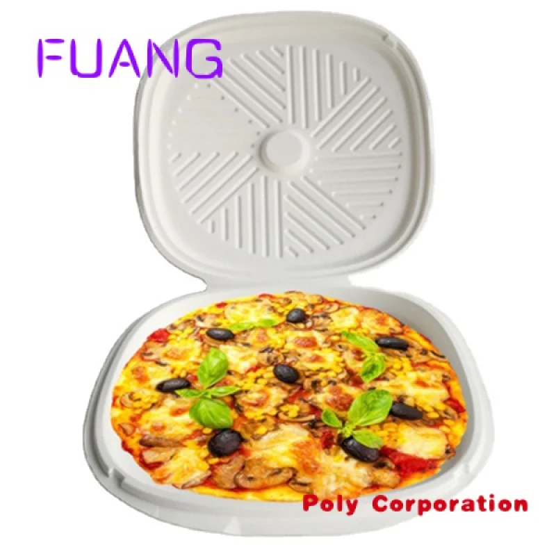 Disposable Biodegradable 12 Inch Sugarcane Pulp round sugarcane molded bagasse fiber pizza box tray With Lid Takeway Packaging