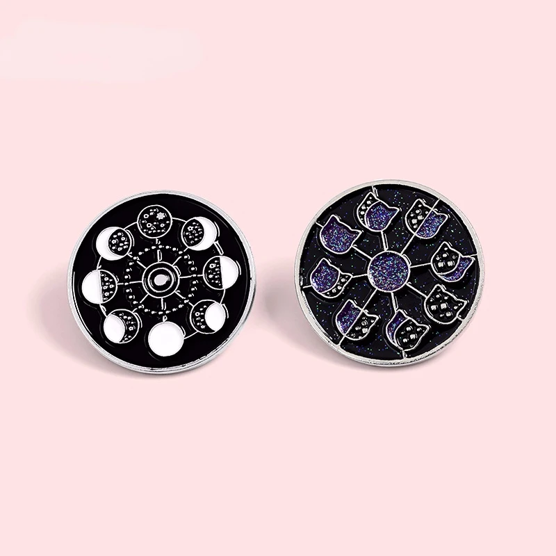 

Lunar Phase Enamel Pins Black Cat Moon Stars Witch Witchcraft Magic Astrology Animal Jewelry Badges Brooches Lapel Pins For Kids