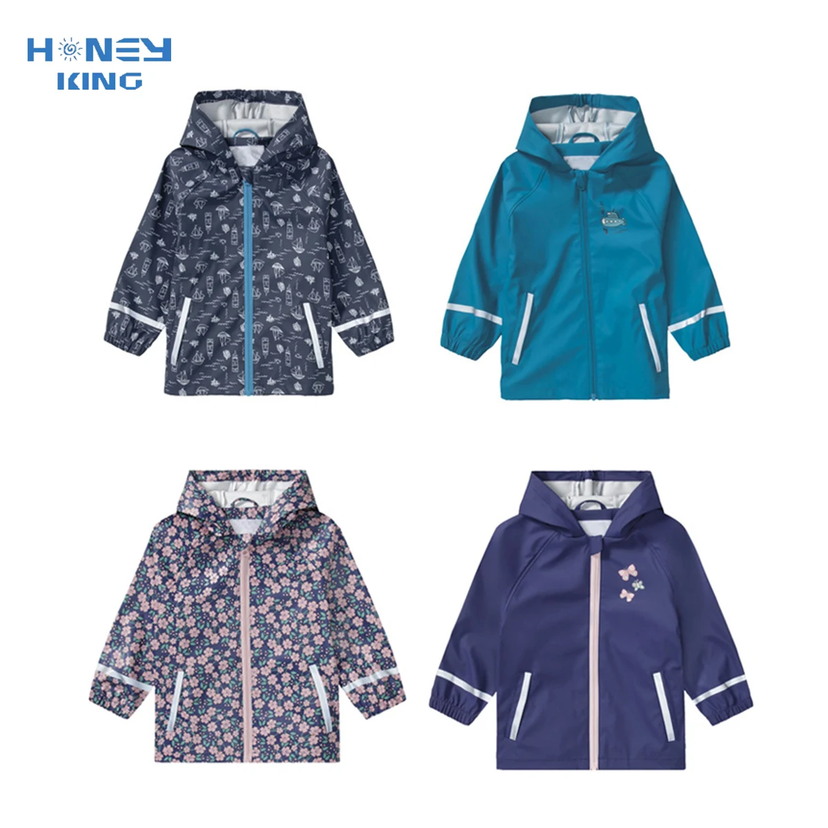 S Floral Kids Pu Hooded Outerwear Cartoon Child Clothes