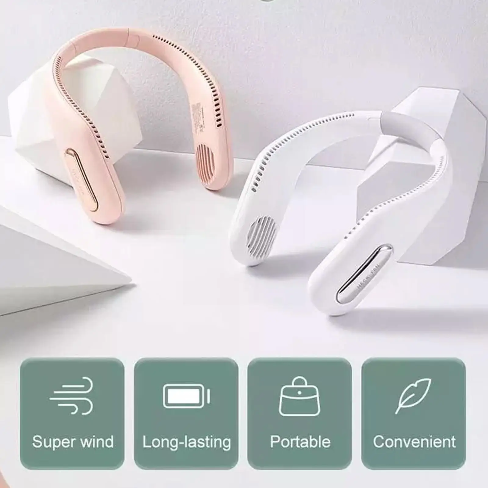 

New Summer Portable Fan Rechargeable Fans Sports Bladeless Air Mini Leafless Hanging Neck Neck Fan Fan Charge Cooler Air Us M1n6