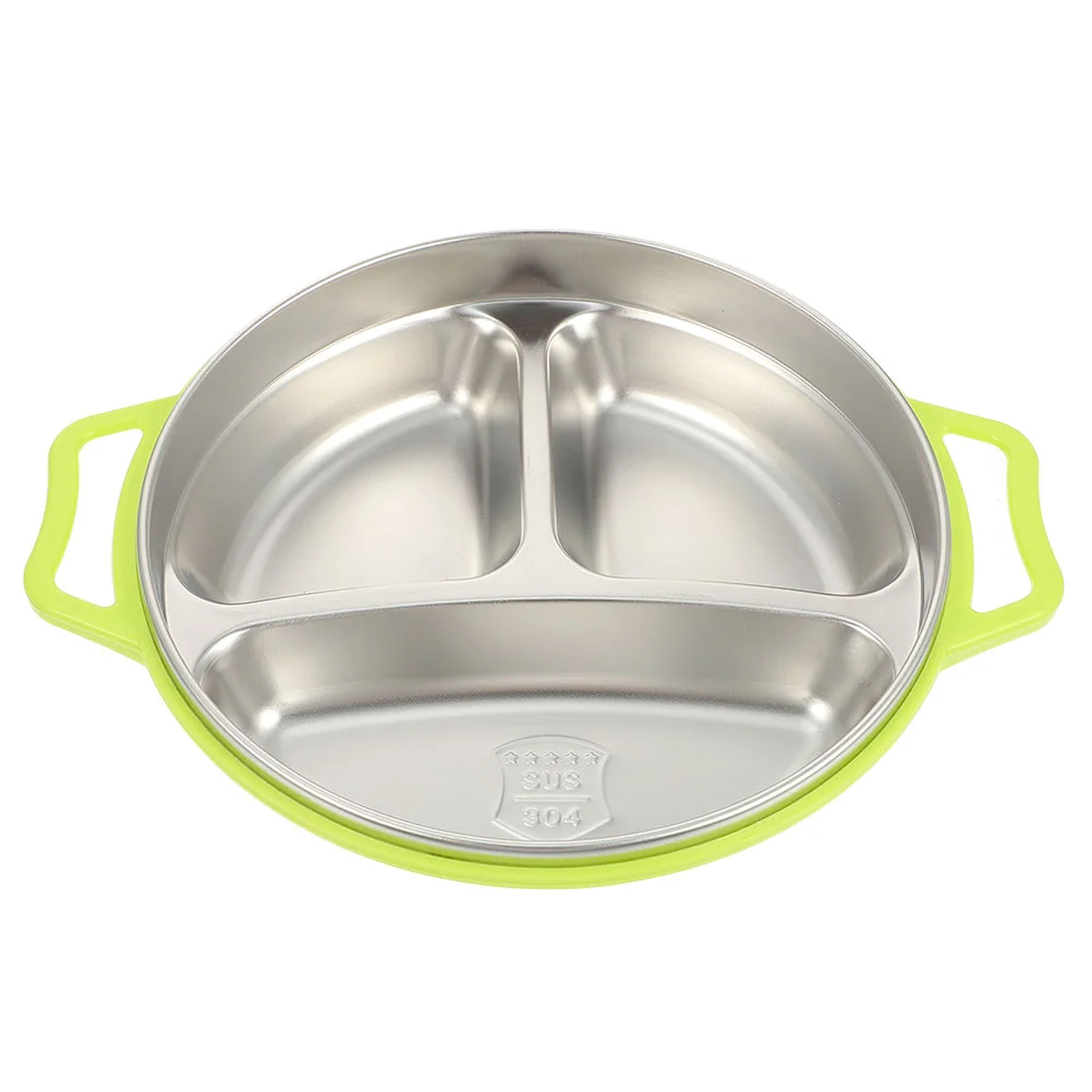 

Food Plate Divided Stainless Steel Food Plate 3 Compartment Food Serving Plate Double Handle Plate