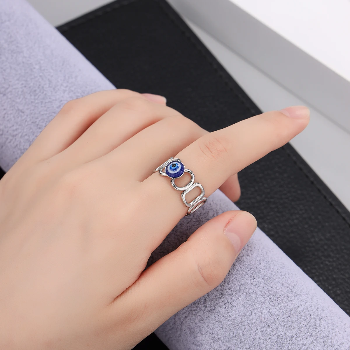 Original Design Devil's Eye Ring Blue Eye Ring Multi Style Design Flower Alloy Opening Adjustable Men's and Women's Rings