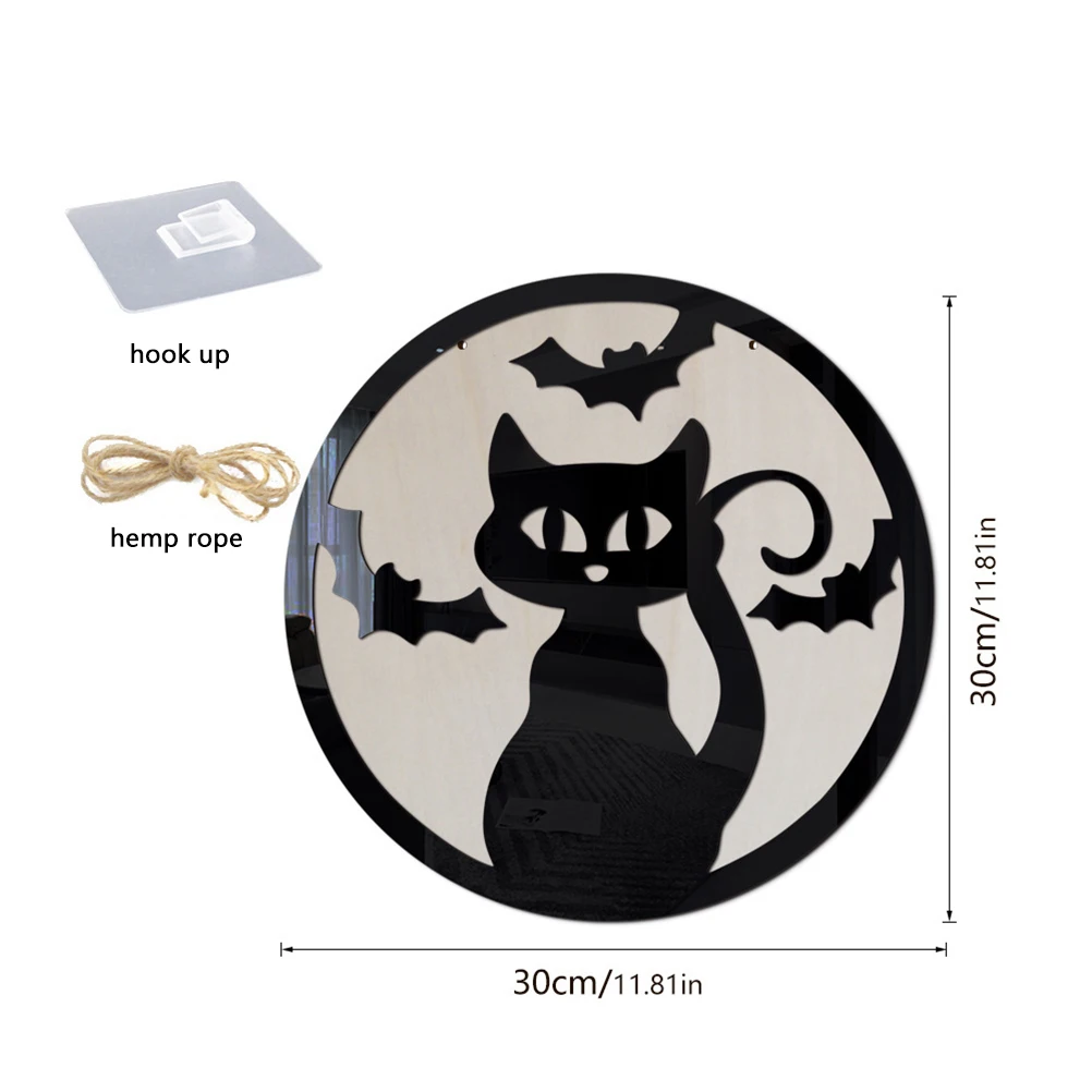 Хэллоуин дверной знак деревянный подвесной с рисунком котенка для входной двери