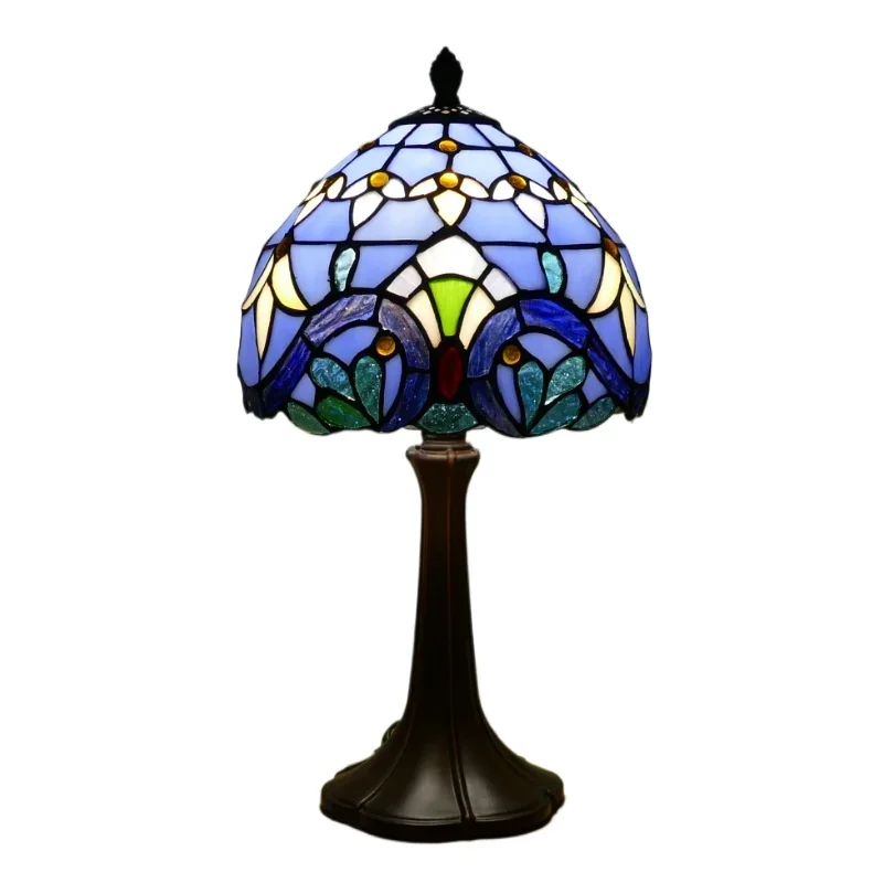 8-дюймовые витражи синий цветок лотоса стоячие настольные лампы для чтения