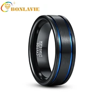 bonlavie retro round blue circle groove men tungsten carbide rings black high polish tungsten ring bijoux de luxe aaa quality