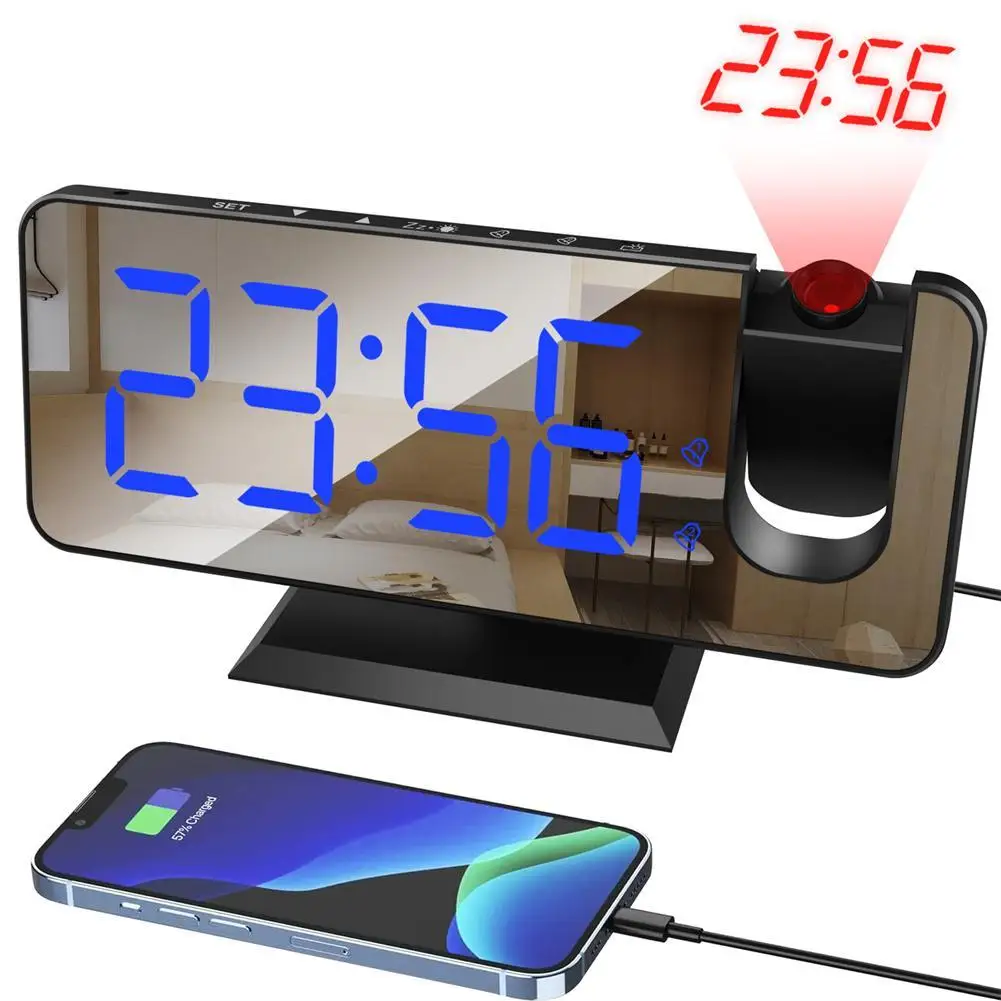 

7,4 дюймовый светодиодный цифровой проектор Будильник акриловые зеркальные двойные будильник проекция будильник