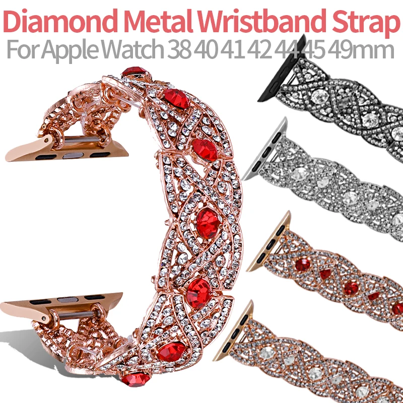 

Bling Diamond Strap for Apple Watch Band 40mm 45mm 44mm 41 49 Metal Wrist Band Loop for Iwatch Series 7 SE 6 4 5 Women Bracelet