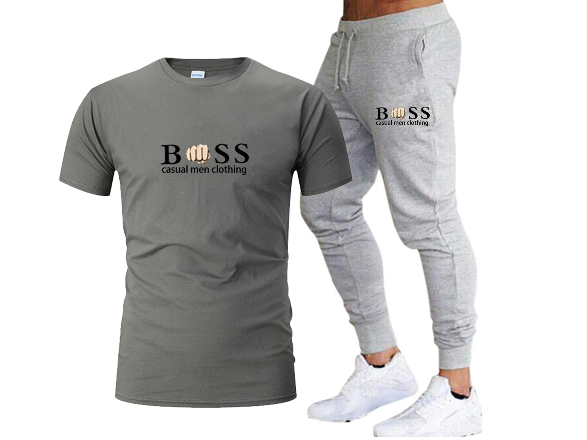 

Men's summer new sports suit brand LOGO printing casual fashion cotton short-sleeved sweater men's T-shirt + pants suit