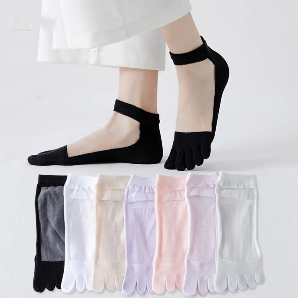 

Glass Silk Transparent Cotton Female Hosiery Middle Tube Toe Socks Five Finger Socks