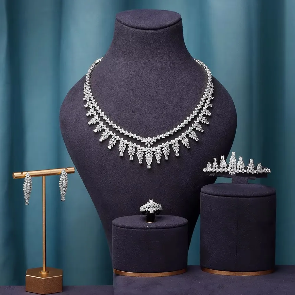 Новый дизайн 4 шт. комплект ювелирных изделий с фианитом изысканные серьги