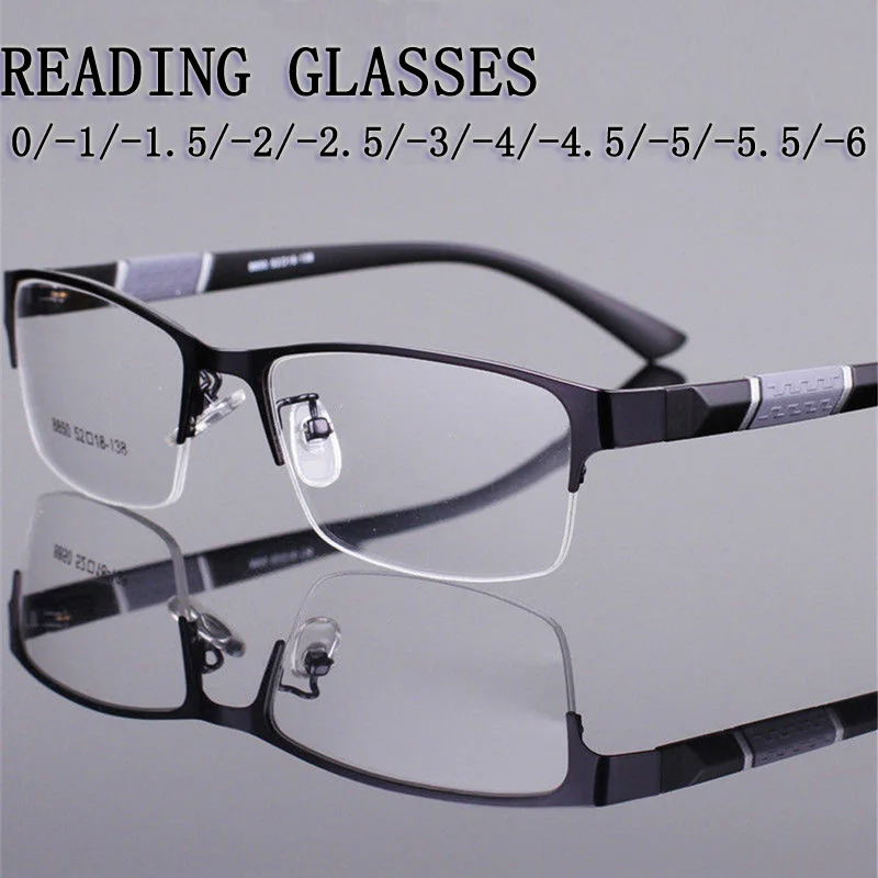 

Men's Reading Glasses Business Half Frame Myopia High Quality Radiation Proof Flat Mirror 0 TO -600