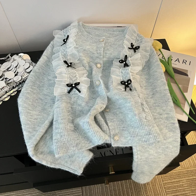 Осенний модный вязаный свитер кардиган укороченная милая куртка топ женский