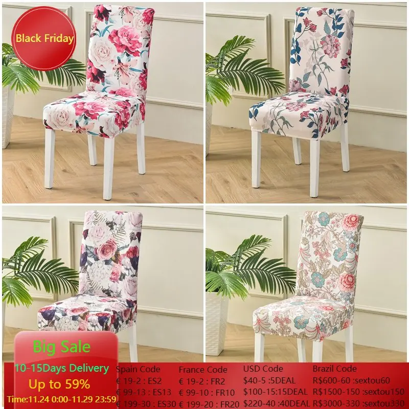 

Flower Dining Chair Cover Spandex Elastic Chair Slipcover Case Nordic Style Seat Covers for Wedding Hotel Banquet Living Room