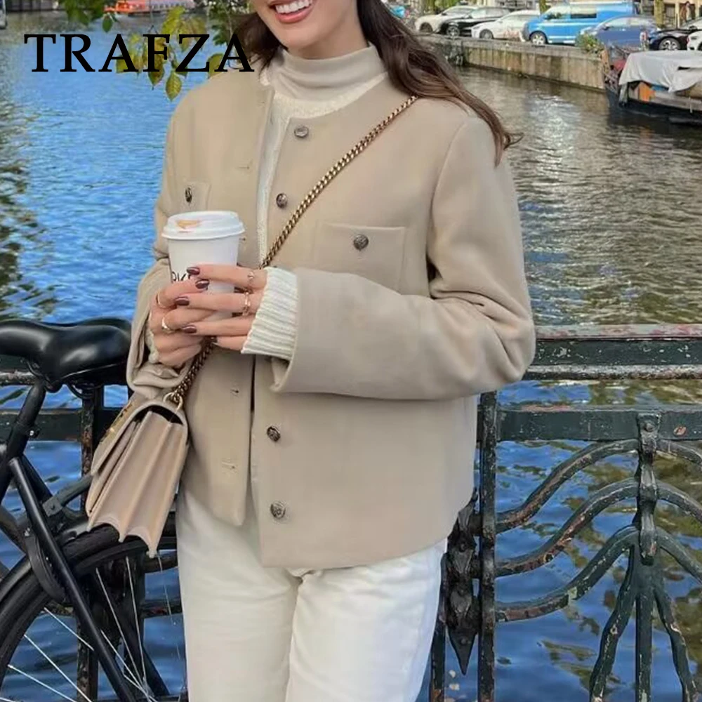 TRAFZA модная зимняя однотонная уличная одежда цвета шампанского 2024 повседневная