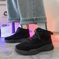 thicksoled boots hightop plus velvet warm men nude boots low heeled tooling boots winter round suede solid color casual