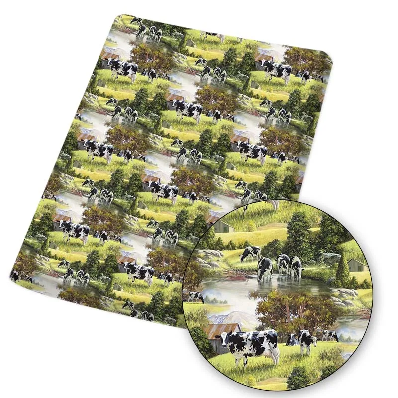 

Polyester Cotton Fabric Cartoon Animals Cow Printed Cloth Sheets For DIY Mask/Dress Handmade Materials Home Textile 45*145cm 1pc
