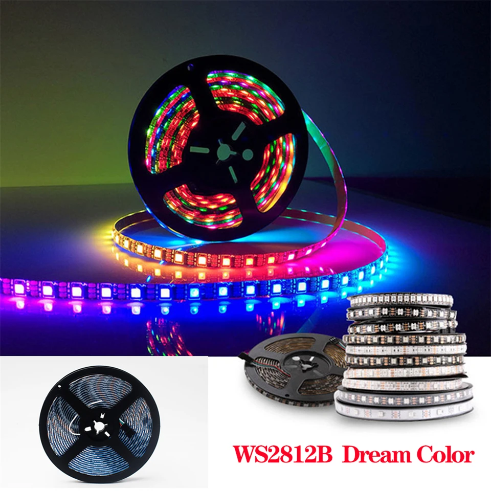 

5V WS2812B Led Strip light Individually Addressable WS2812 Smart RGB Led pixel strips Black/White PCB Waterproof IP30/65/67 1-5m