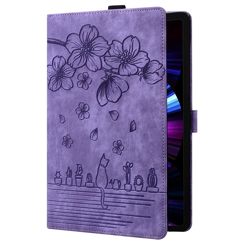 Фото Чехол-книжка-подставка из искусственной кожи с тиснением цветов для Samsung Galaxy Tab S11/S10 Lite 2025 SM-X730 SM-X400 Чехол с рисунком кота №2