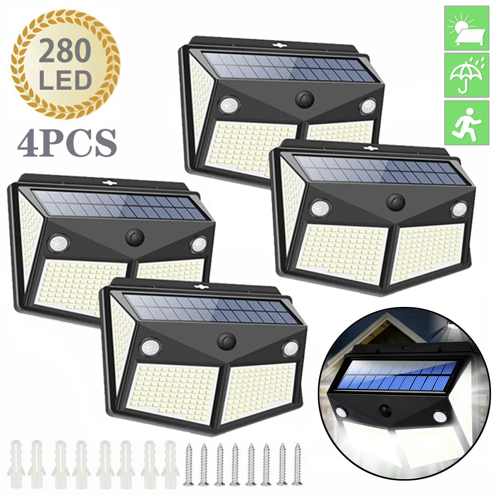1/2/4Pcs 100/280 LED Solar Wall Lights PIR Motion Sensor Solar Lamp Waterproof Street Light for Garden Outdoor