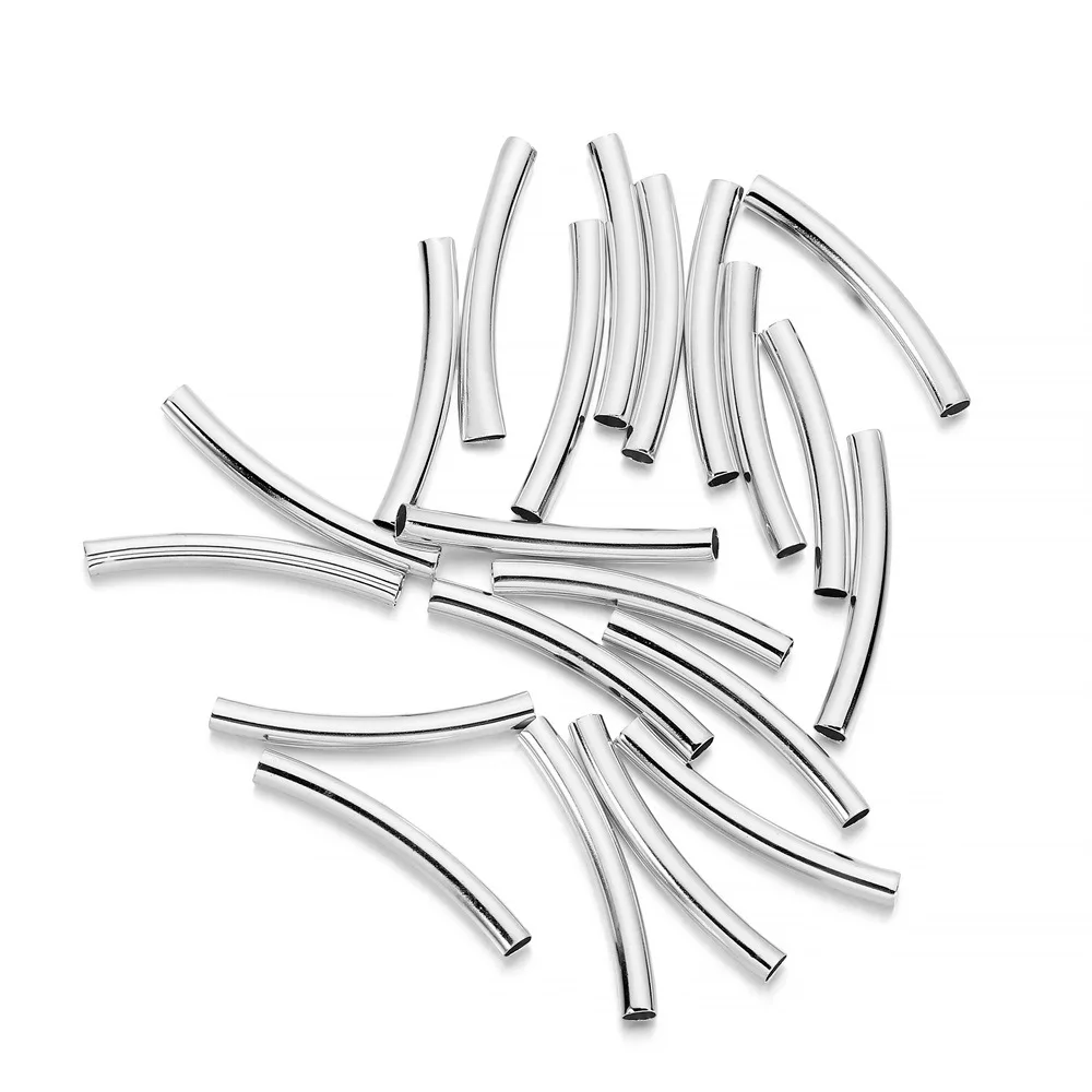 100pcs/Lot 20 25 30 50mm Length Copper Curved Round Tube Beads Spacer Connector for DIY Jewelry Necklace Bracelet Making Finding