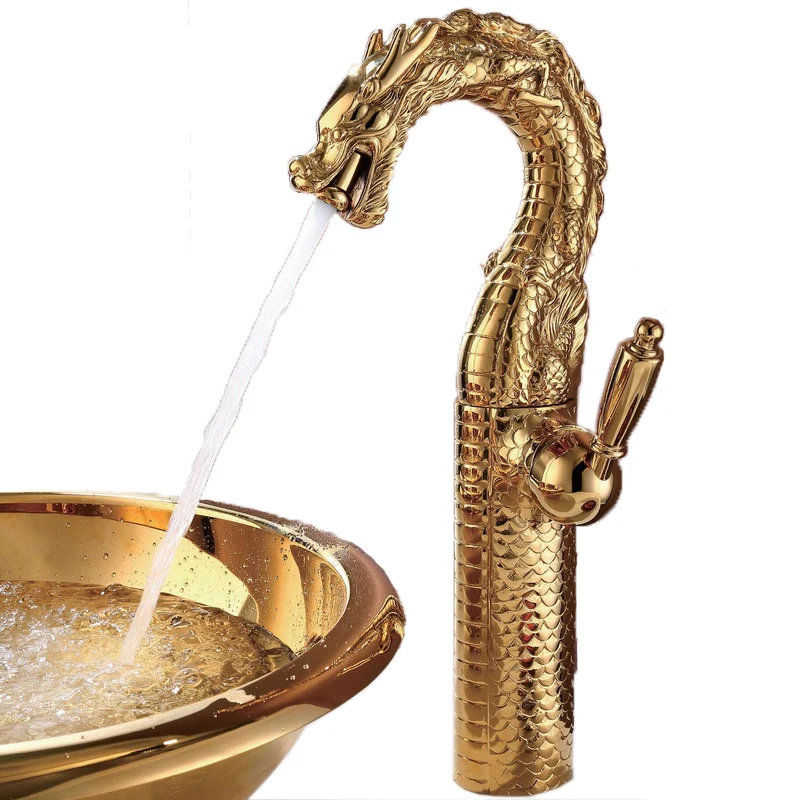 

High-End Custom Chinese Dragon Shape Hot and Cold Copper Basin Art Faucet Single Hole Table Basin Faucet