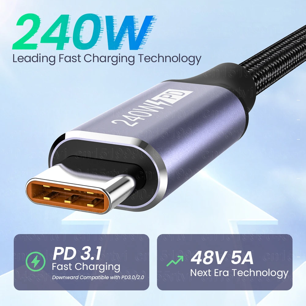 240W USB Type C Cable for MacBook Pro 48V5A PD3.1 USBC Power Line Blazing-Fast Charging Cable For Samsung Galaxy S22 Xiaomi POCO