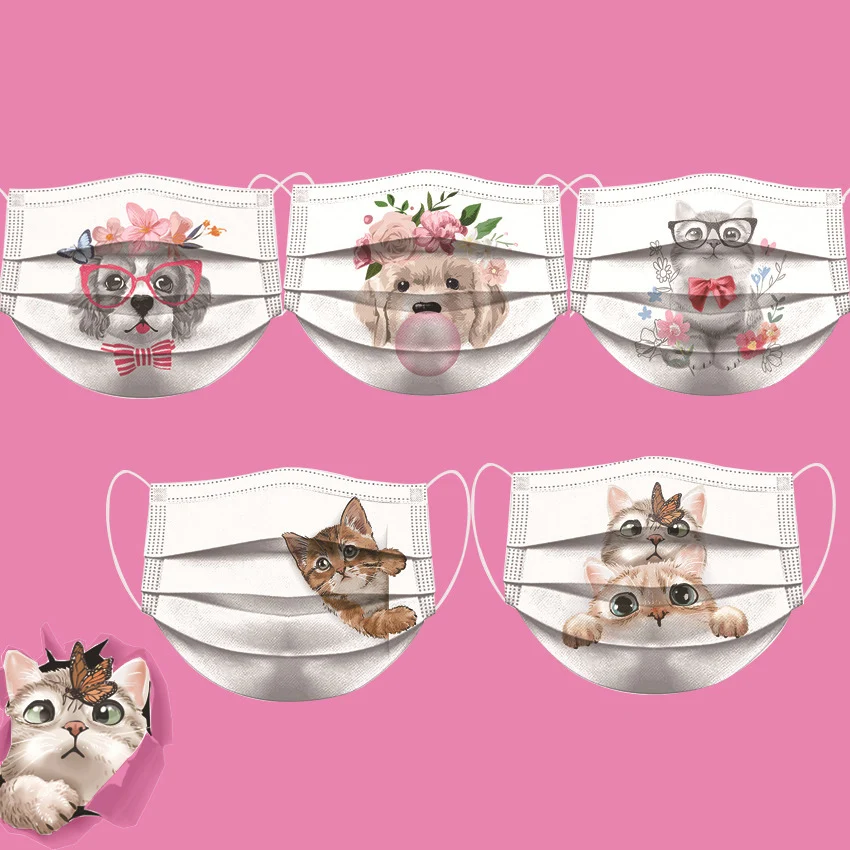 

50/100 шт., одноразовые маски для лица с принтом