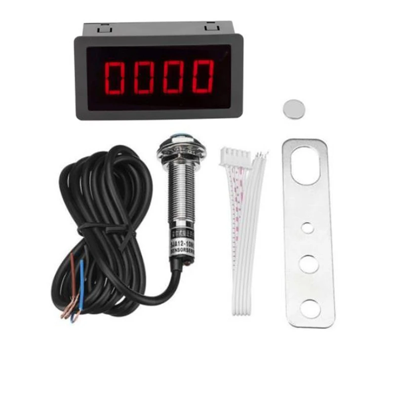 

1Set 12V 24V Measuring Gauge 4 Digital LED Tachometer RPM Speed Meter 10-9999RPM Hall Proximity Switch Sensor NPN