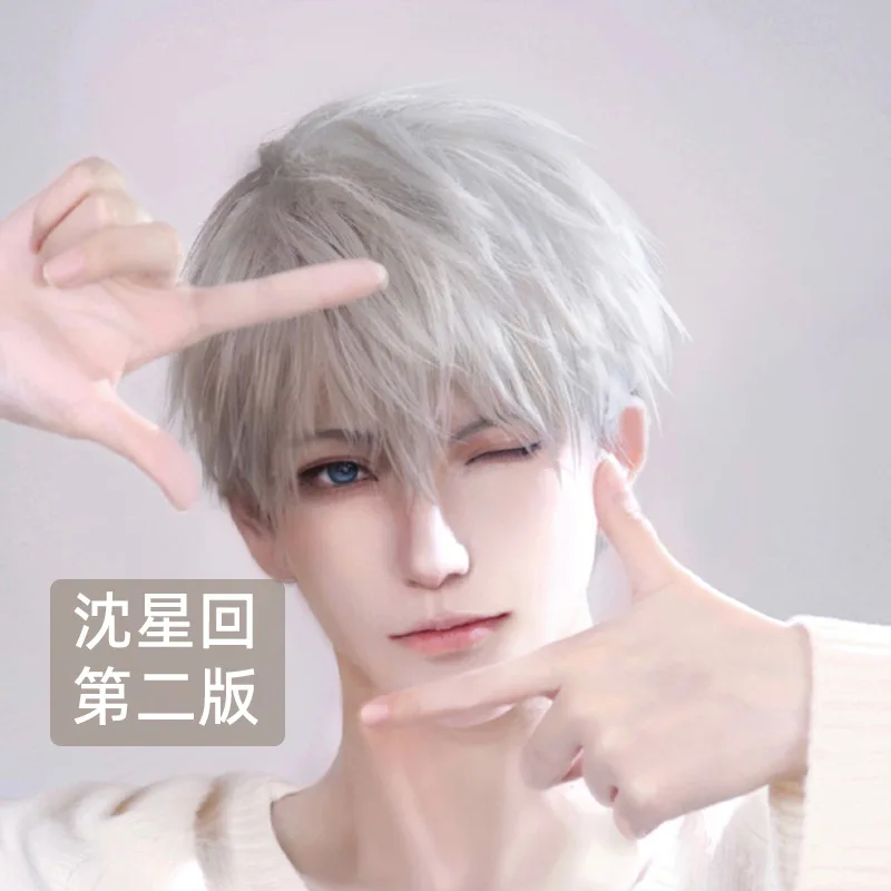 Парик для косплея Love And Deepspace Rafayel 30 см короткие фиолетовые серые термостойкие