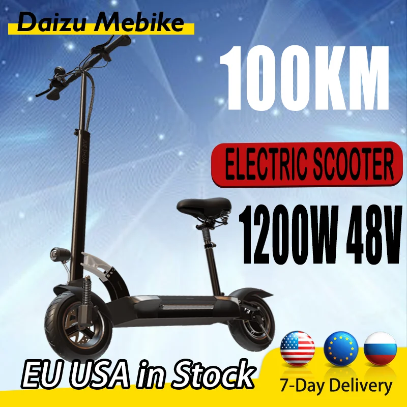

Электрический скутер Daizu Mebike, 100 км, длинный электрический скутер 67 км/ч, Электрический скутер 1200 Вт 48 в 10 дюймов, складной скутер с сиденьем