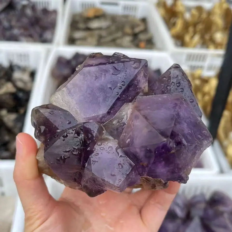 

Natural Amethyst Cluster Geode Irregular Purple Quartz Stone Point Wand Energy Healing Mineral Crystal Rock Specimen Room Decor