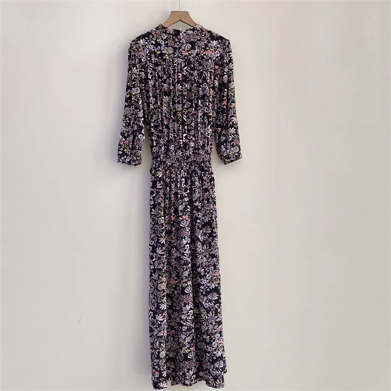 Zadig винтажные платья женские весенние с цветочным принтом длинный черный халат