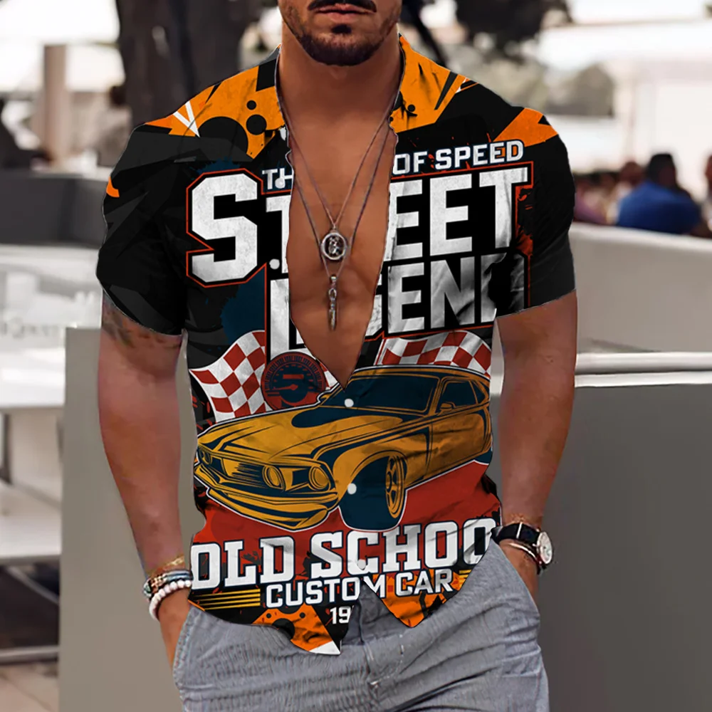 

Trendy Retro Men's T-shirt New 3d Nostalgic Vehicle Pattern Printed Short-sleeved Tops Clothing Large Size Loose Round Neck Tees