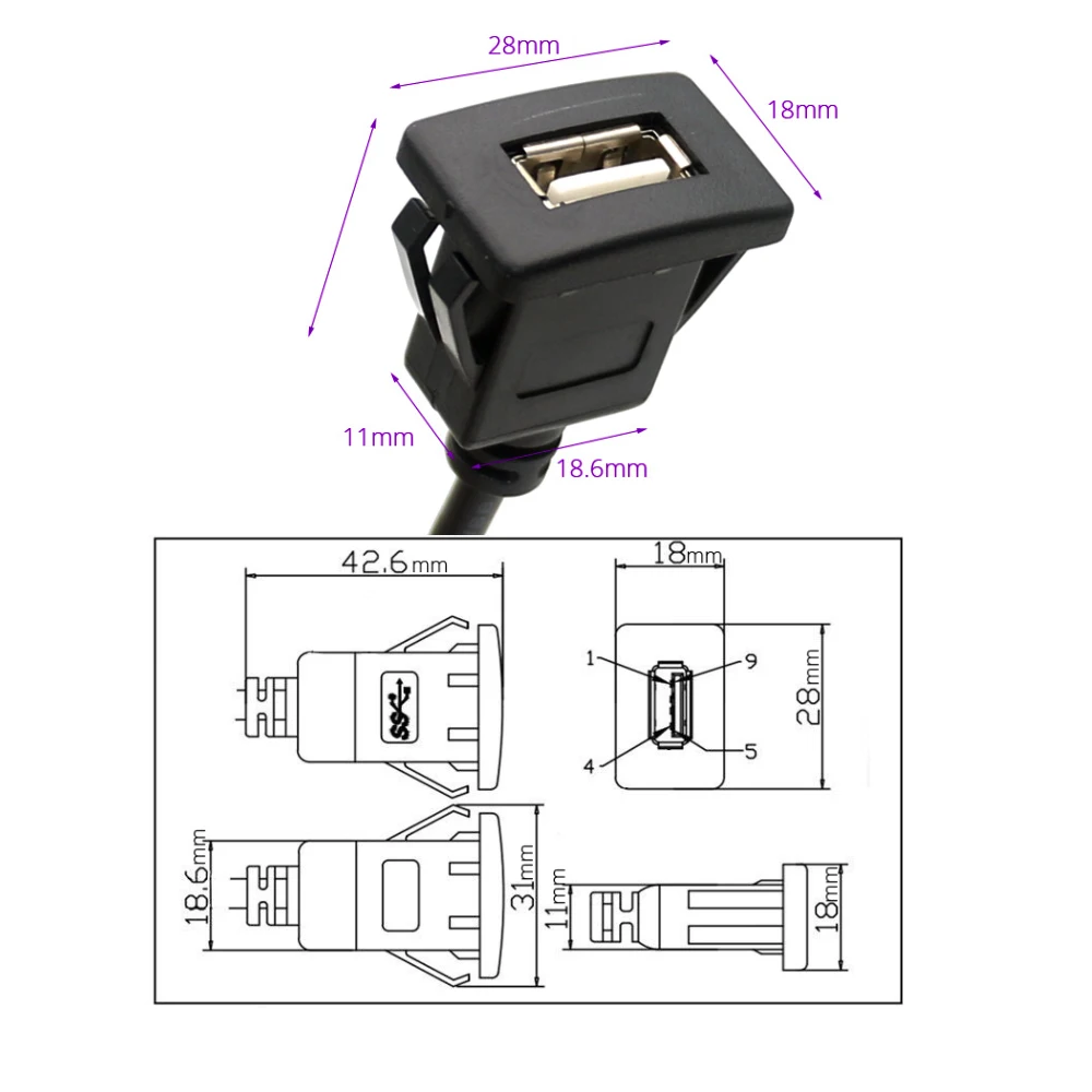 4 6-контактный USB-кабель-удлинитель для автомобиля