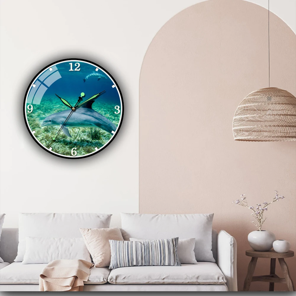 

Cetacea Acrylic Clock Delphinidae Sea Creatures Wall Art Marine Home Decor Ocean Animal Life Vintage Luminous Watch