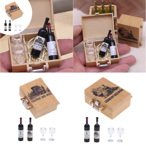 Миниатюрные бутылки вина и бокалы для кукольного домика Perfeclan