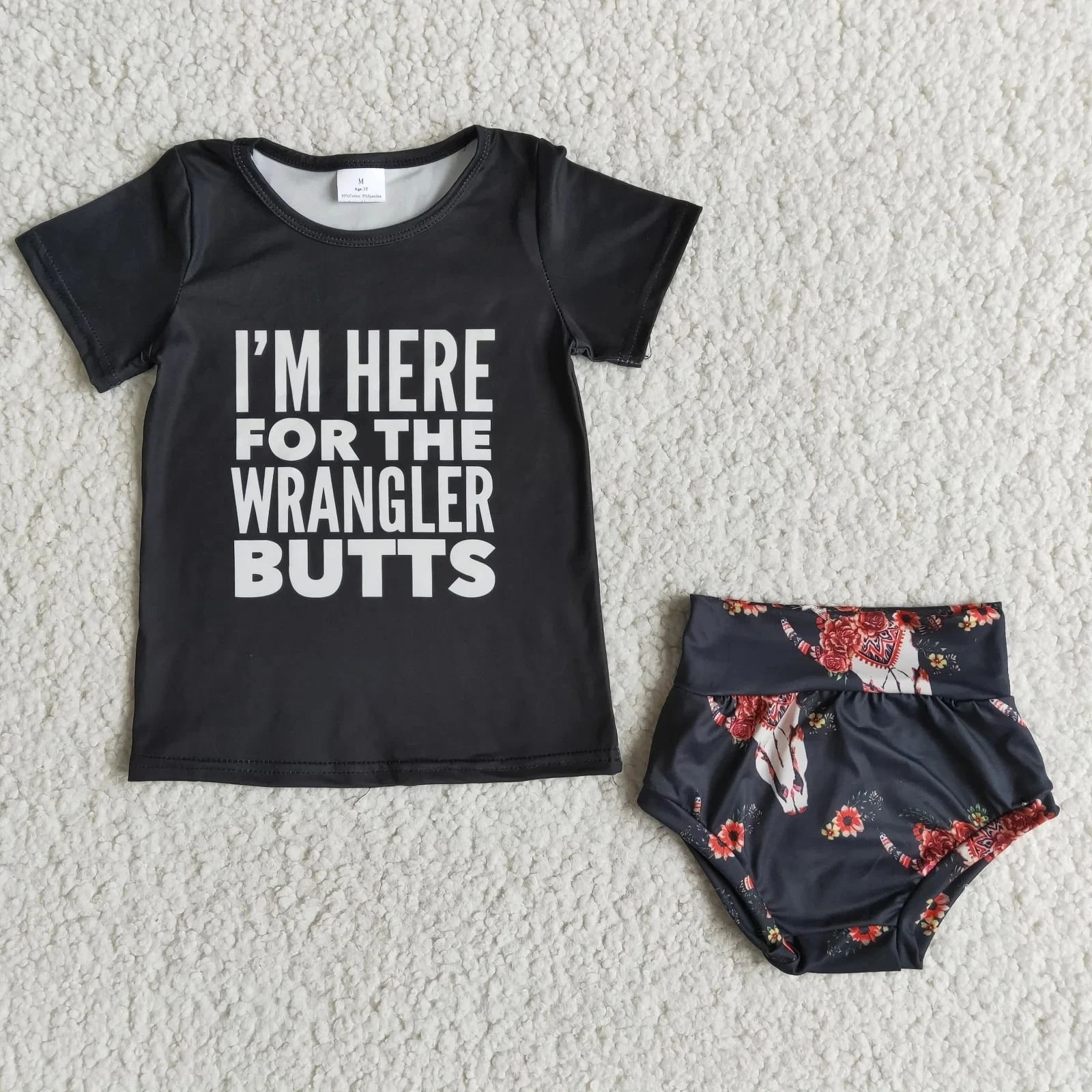 

Wholesale Baby Girls I'm Here For The Wrangler Butts Clothes Shirt Cow Flower Shorts Bummies Clothes Children Kid Summer Outfits