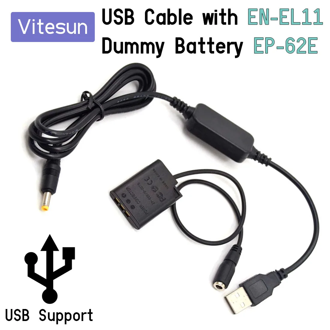 

5V USB Power Bank Cable Adapter + EN-EL11 ENEL11 Dummy Battery EP-62E for Nikon S550 S560 S600 Pentax M50 M60 Camera